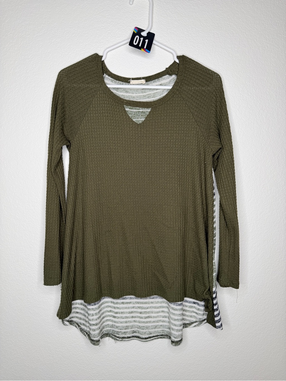 ODDY Olive Green Layered Waffle Knit Long Sleeve Top